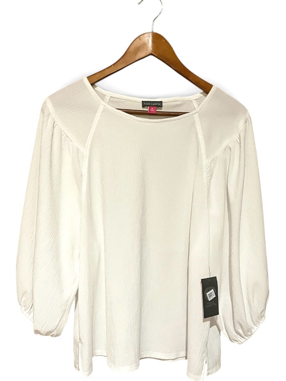 Vince Camuto Ivory Textured Balloon-Sleeve Blouse